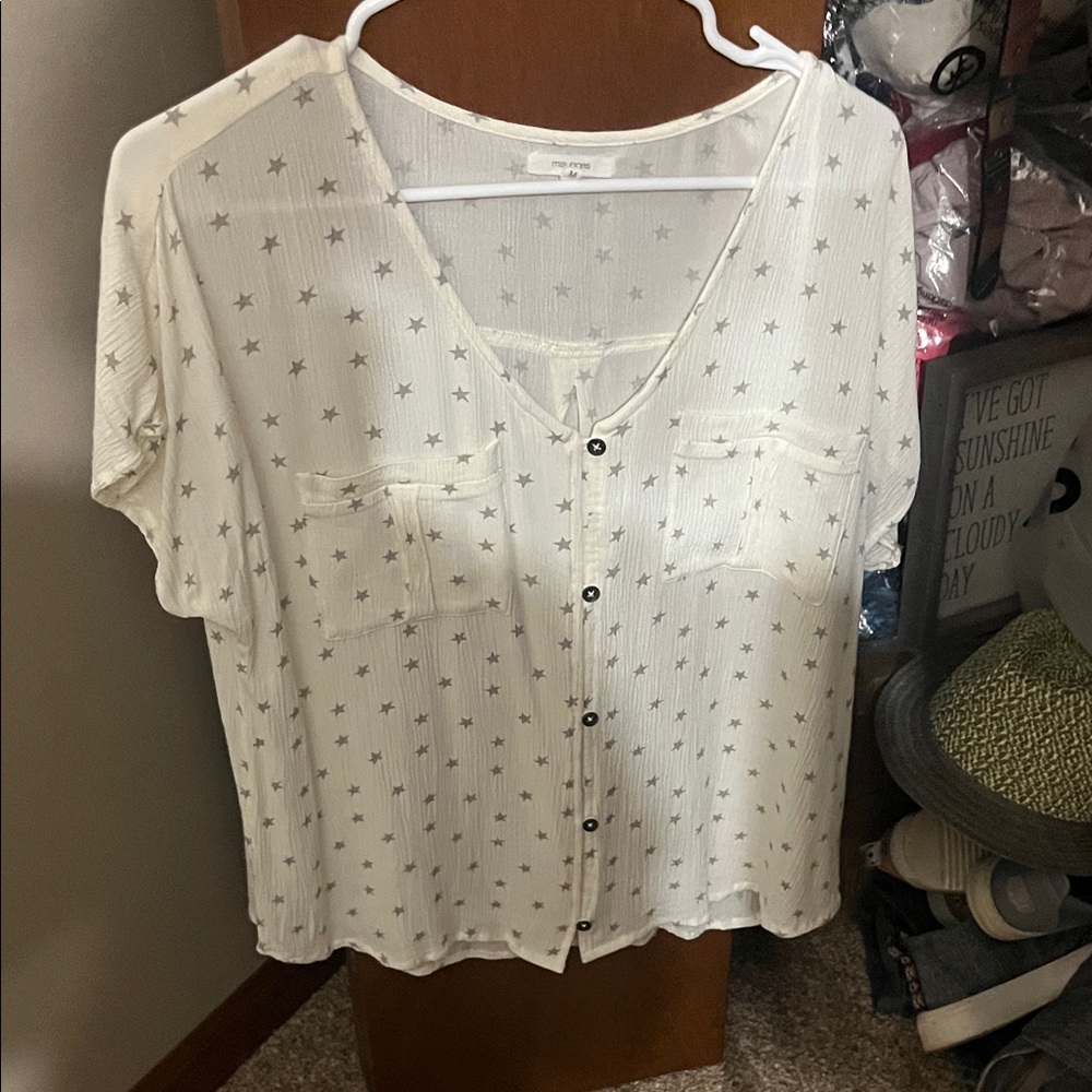 Maurices White Starry Button-Up Blouse